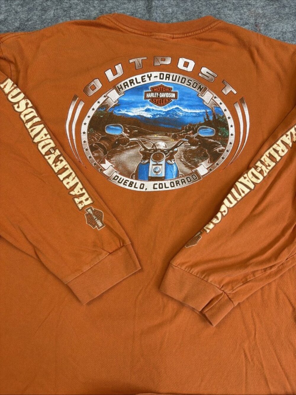 Outpost Harley Davidson Pueblo Colorado Orange Long Sleeve T-shirt Size 2XL